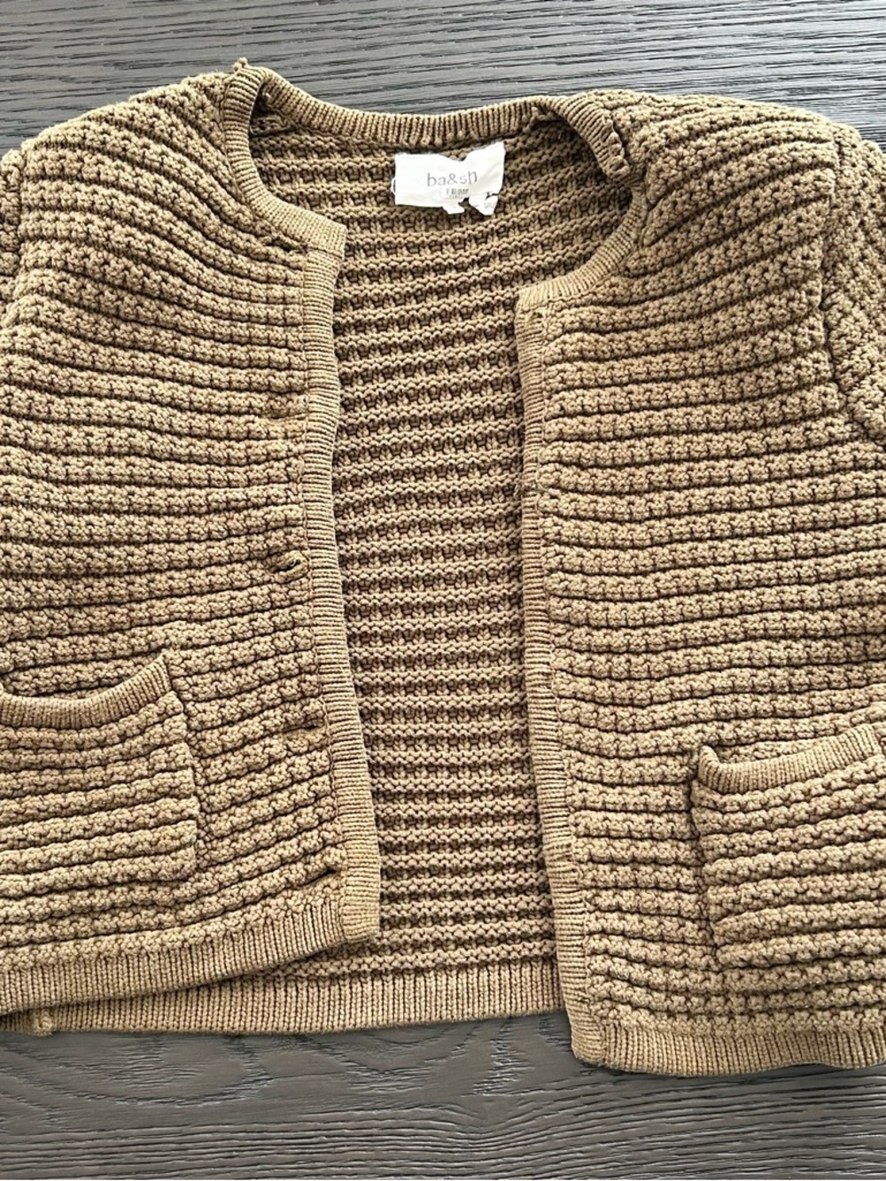 ba&sh Gaspard Cardigan Tan Open-Weave Knit Crop - Picture 7 of 11